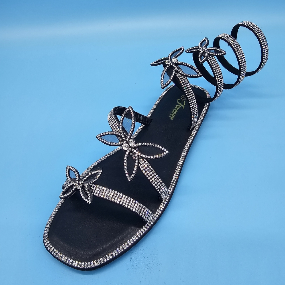 Elegant Black Rhinestone Sandals